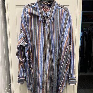 Men's Striped Blue and Brown Shirt